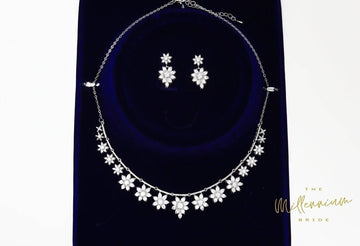 Swarovski Crystal Floral Necklace Set, Long Bridal Jewelry, Bridal Earrings And Necklace, Statement Earrings Cz Necklace Set.
